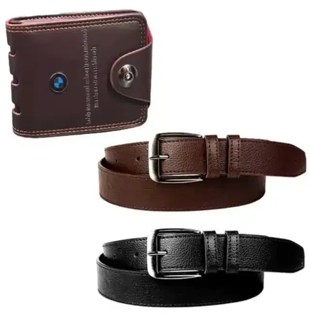 Belt with Wallet for Men (Black & Brown, Set of 3)