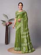 Chanderi Cotton Printed Sarees for Women (Green, 6.3 m)