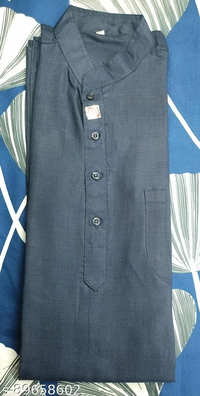 Cotton Solid Kurta for Men (Navy Blue, XXXL)
