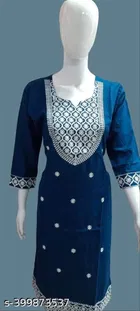 Rayon Slub Embroidered Kurti for Women 
