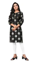 Cotton Silk Embellished Kurti for Women (Black, M)