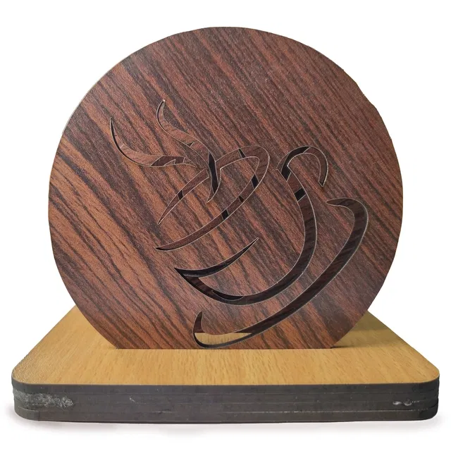 MDF Wooden 6 Pcs Coasters with Stand (Brown, Set of 1)