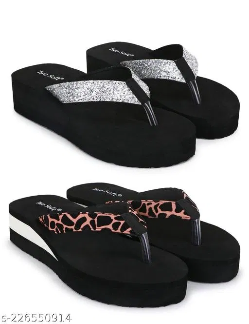 EVA Flip-flops for Women (Black, 8) Pack of 2