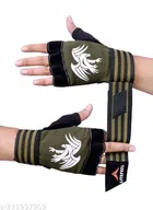 Polyester Sports Gloves (Olive & Black, Set of 1)