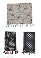 Poly Chiffon Printed Scarves for Women, Multicolor, Pack of 3