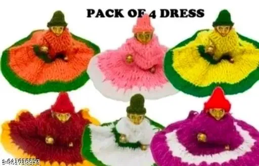 Laddu Gopal Winter Poshak with Cap, Pack of 4 (Multi, 1)