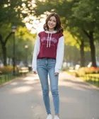 Cotton Printed Hoodie for Women, Maroon 