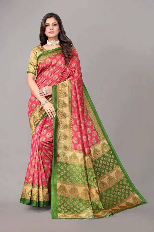 Art Silk Printed Saree for Women, Pink (6.3 m)