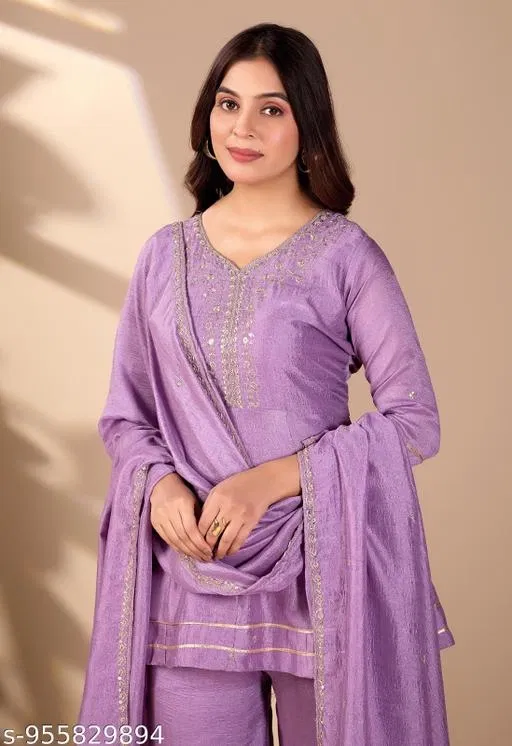 Fancy Palazzo Set for Women (Lavender, S)