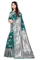 Litchi Silk Zari Woven Saree for Women, Teal 