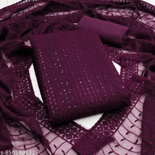 Chanderi Cotton Unstitched Suit for Women (Purple, Free Size)