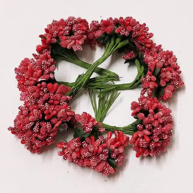 Artificial 12 Pcs Pollen Flowers (Red, Set of 6)