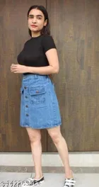 Denim Solid Skirt for Women 