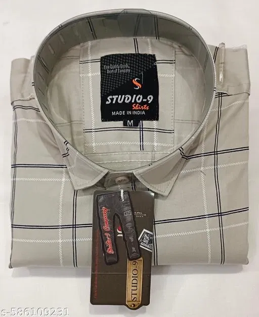 Cotton Blend Checked Shirt for Men, Cream (L) Pack of 1