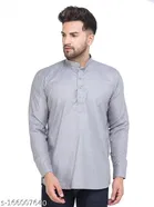 Cotton Blend Solid Short Kurta for Men 