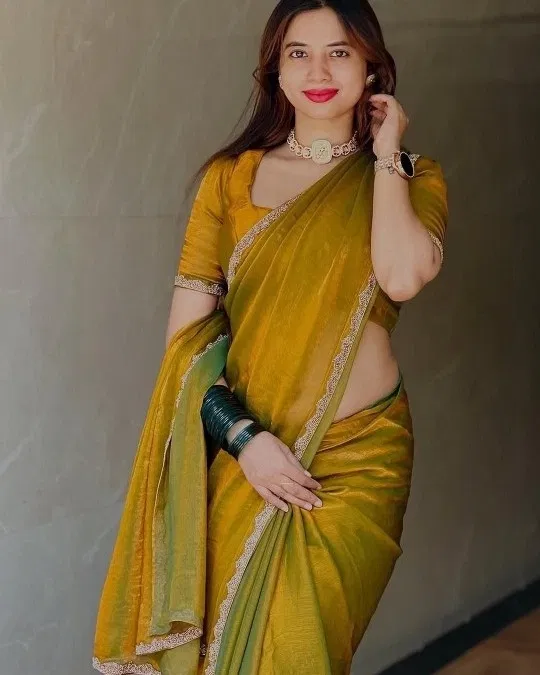 Satin Solid Saree for Women, Gold (6.3 m)