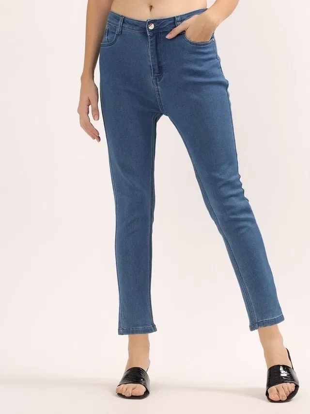 Cotton Slim Fit Jeans for Women (Blue, 30)