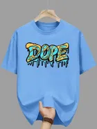 Polyester Printed Half Sleeves T-Shirts For Men, Light Blue 
