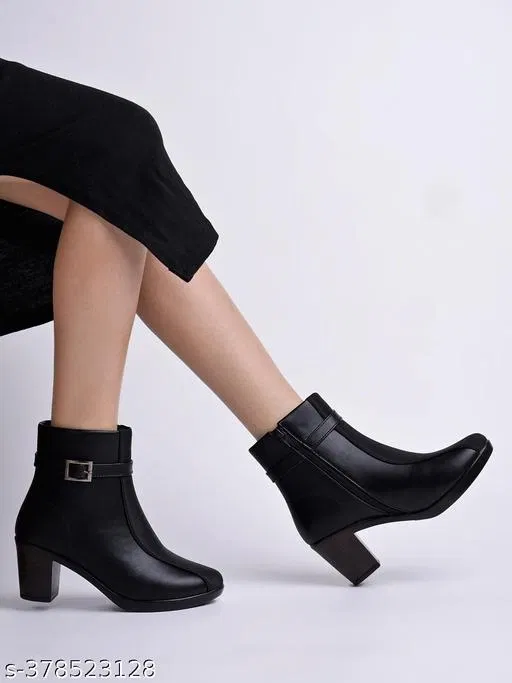Shoetopia Solid Pu Mid-Top Boots Black (IND-7)