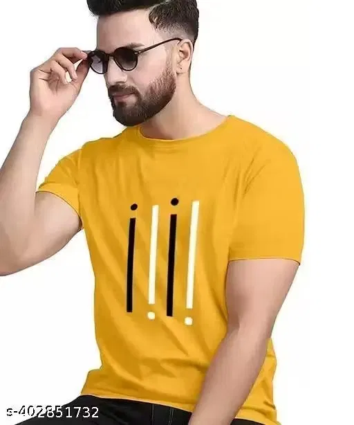 Round Neck Printed T-Shirt for Men (Yellow, XL)