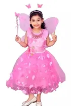 Cotton Blend Solid Pari Style Frock for Girls 