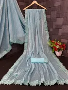 Lycra Blend Solid Saree for Women, Sky Blue 