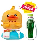 Combo of Fabric School Bag, Water Bottle with Lunch Box for Kids 