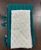 Georgette Solid Saree for Women, Teal 