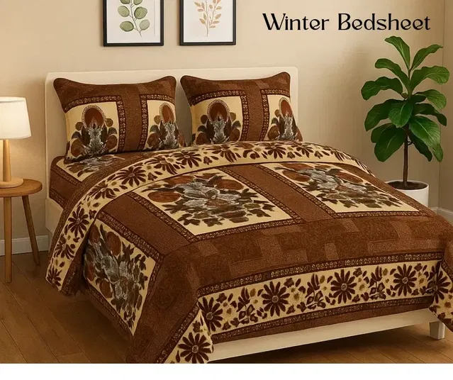 Homewatica Woollen Winter Double Bedsheet 90x90inc Dark Brown Floral