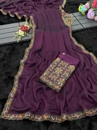 Crepe Solid Saree for Women, Wine 