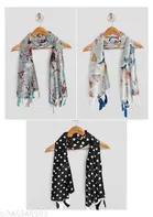 Poly Chiffon Printed Scarves for Women, Multicolor, Pack of 3