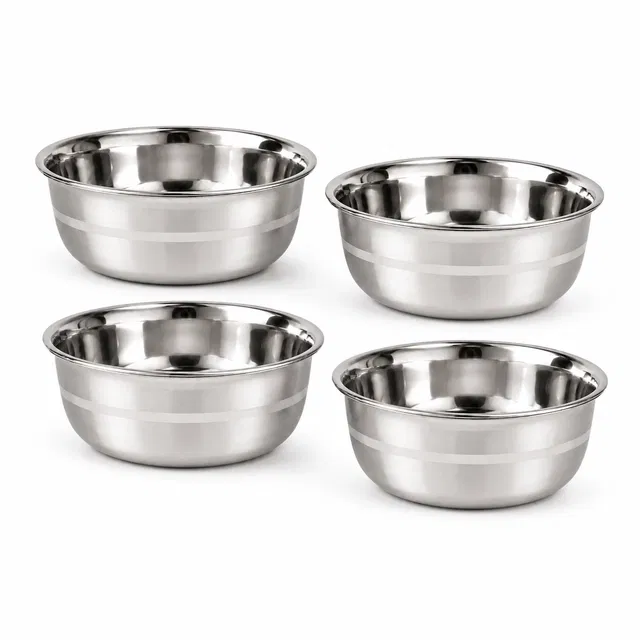 SimpleHome Silver Touch Steel Dessert Bowl 350ml Combo Set of 4