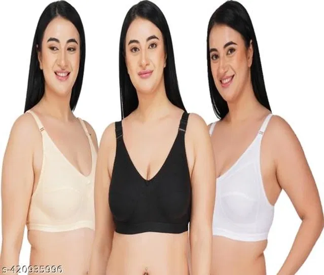 Cotton Blend Solid Non Padded Bra for Women (Multicolor, 38C) (Pack of 3)