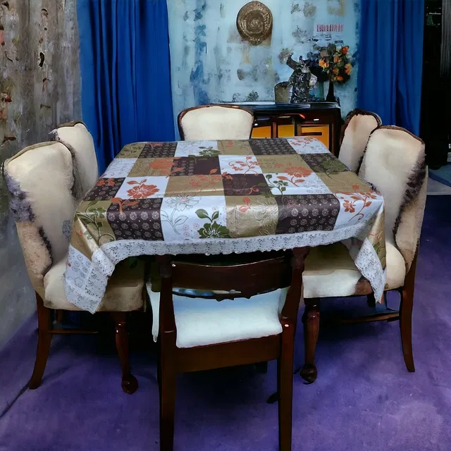 Polyester Embroidered Table Cloth (Brown, 60x90 inches)