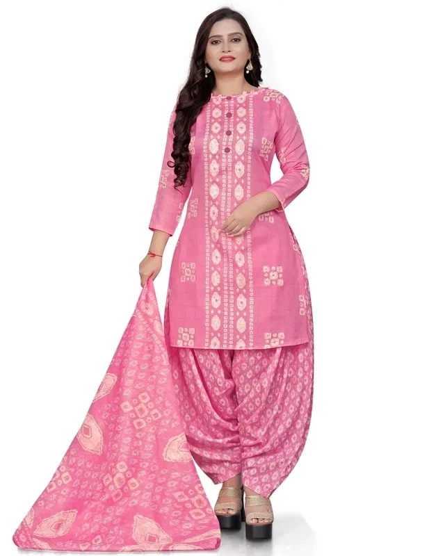 Cotton Printed Unstitched Suits Fabric for Women (Pink)