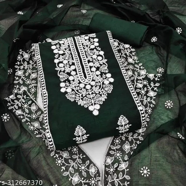 Embroidered Unstitched Suit for Women (Bottle Green, 2.25 m)
