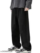 Cotton Blend Solid Trackpant for Men, Black 