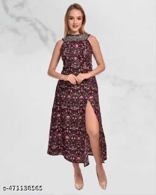 A-line Dress for Women (Multicolor, M)