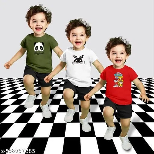 Cotton Blend Printed Clothing Set for Boys, Multicolour, Pack Of 3 (5-6 Years)