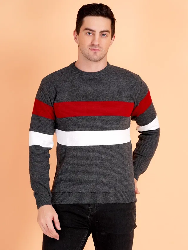 Full Sleeves Sweater For Men, Grey (L)