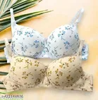 Cotton Blend Printed Bra for Women & Girls, Cream & White, Pack of 2 
