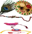 Metal 4 Pcs Rakhi with Roli Chawal Plate 