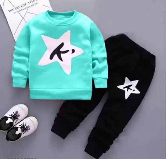 Hosiery Clothing Set for Kids (Sky Blue & Black, 6-9 Months)