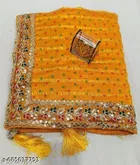 Georgette Solid Saree For Women, Yellow