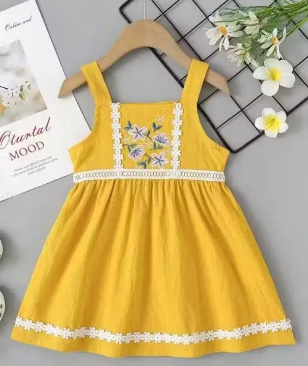 Printed Cotton Frock for Girls (Yellow, 4-5 Years)