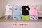 Hosiery Cotton Printed Clothing Set for Kids, Multicolor, Pack of 4 