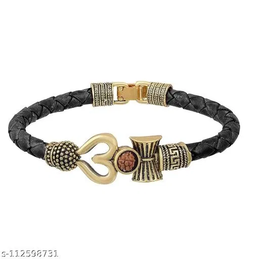Gold and Black Leather Bracelet for Men