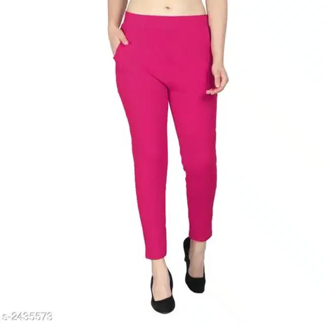 Cotton Lycra Trouser for Women (Magenta, XXL)