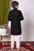 Rayon Cotton Embellished Kurta with Payjama for Boys, Black & White 