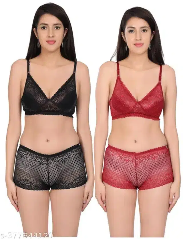 Polycotton Bra with Panty for Women (Assorted, 34A) (Pack of 2)